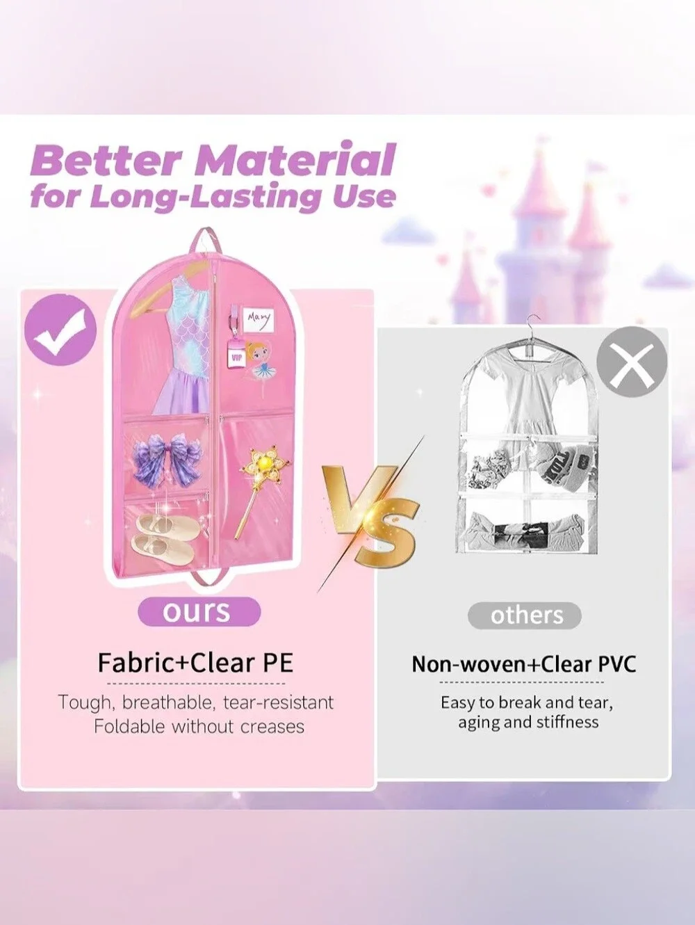 NEW Sishinio Toddlers Kids Pink Ballet Costume Carrying Case Garment Bag Sz 40